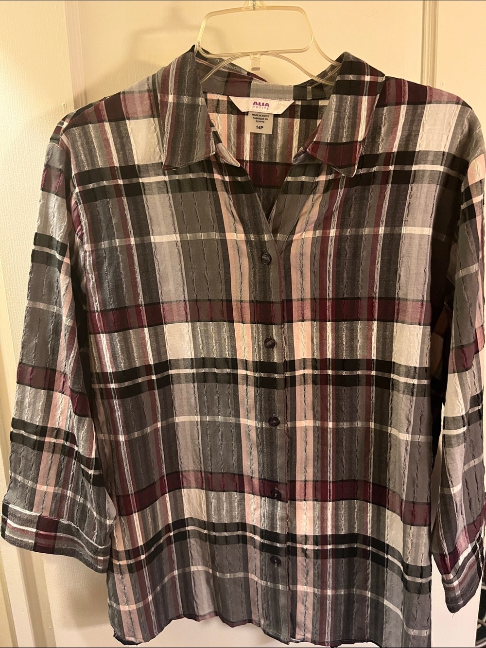 Alia Gray and Burgundy Plaid Button-Front Shirt